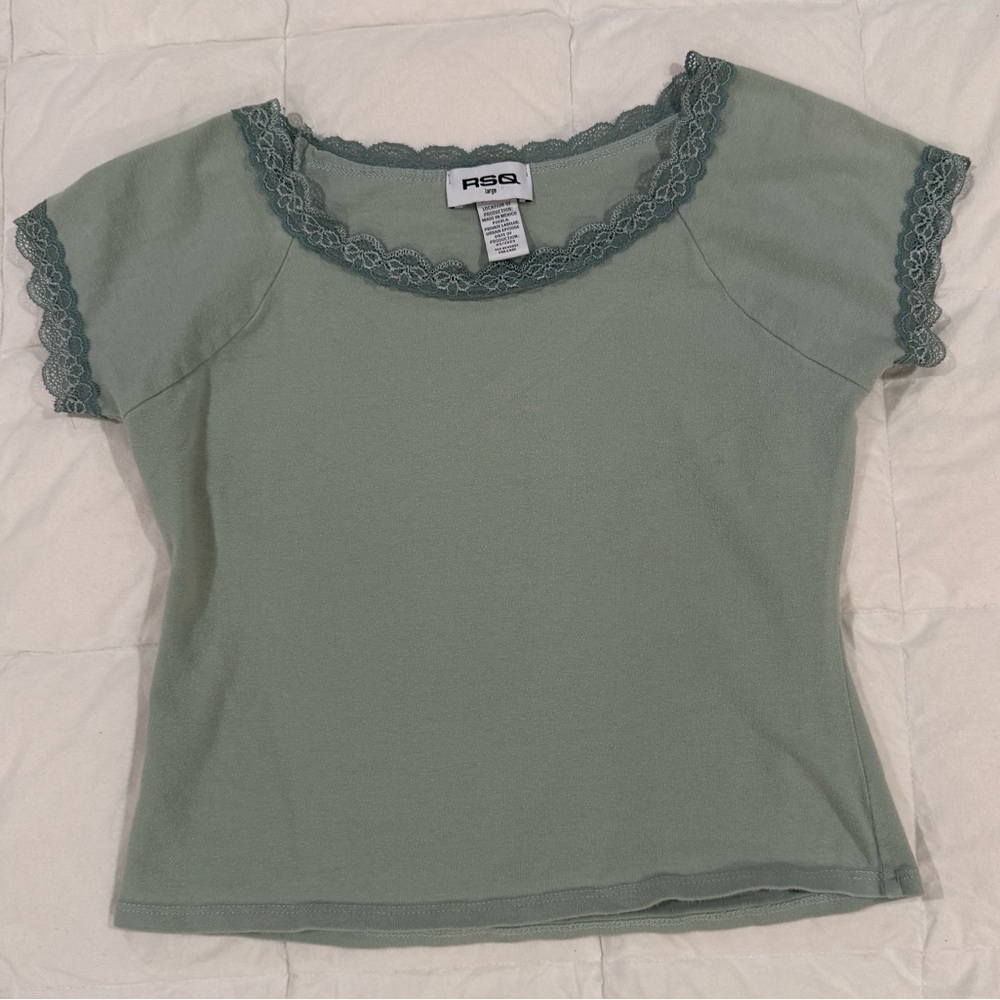 RSQ Light Green Lace Trim Top